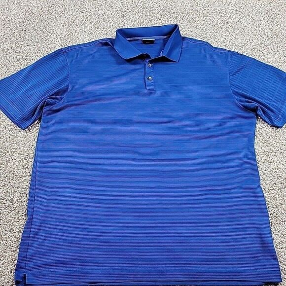 Nike Golf Polo Shirt Mens XL Blue Black Performance DriFit Short Sleeve Striped - Picture 1 of 7